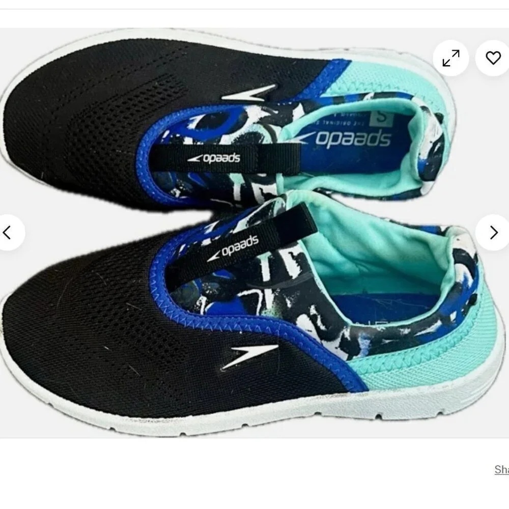 Speedo Kids Small (13-1) Junior Water Hybrid Shoes Surfwalker Blue Black Multi